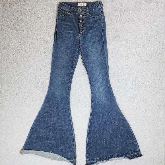 We The Free Denim - We The Free Jeans Womens 25 Medium Wash High Rise Flare Bell Bottom Button Fly